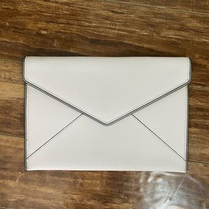 Rebecca Minkoff Leo Pale Pink Saffiano Leather Zipper Teeth Edge Envelope Clutch